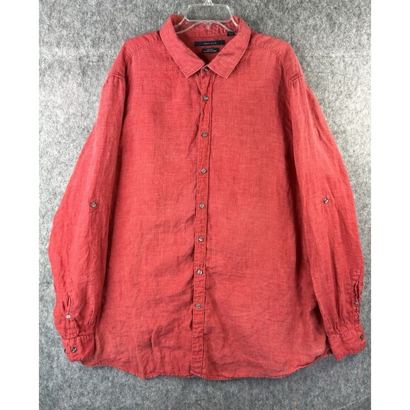 Perry Ellis Shirt Men’s Medium 100% Linen Light Red Roll Sleeve Summer Casual - Picture 1 of 8